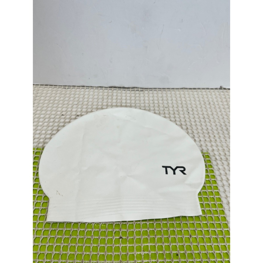 TYR Silicone Swim Cap White Black Logo One Size H016 C-BB Swimming Gear